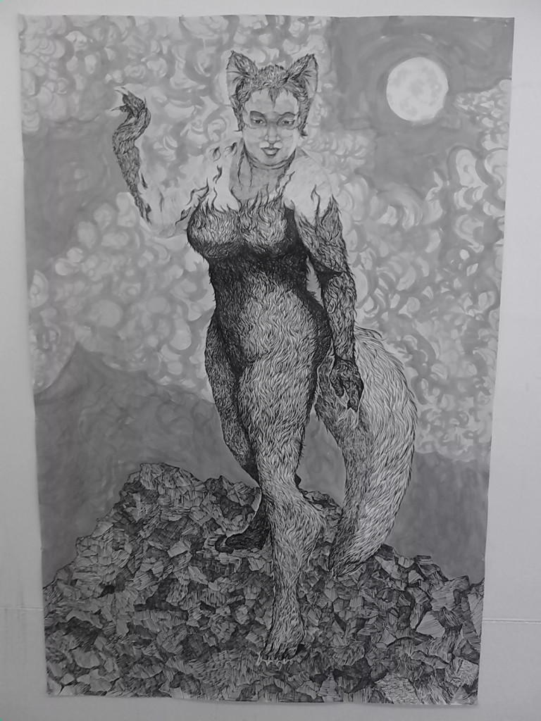 4 feet by 7 feet. Pen and ink on Paper.