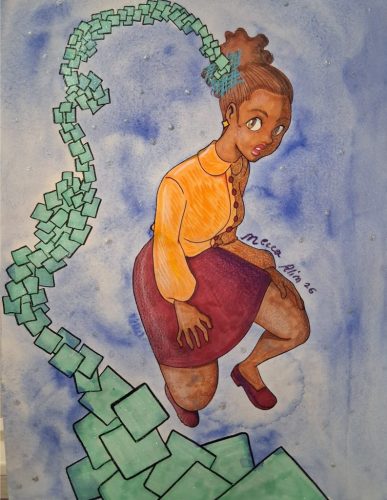 Mixed Media on paper. 9 x 12 Inches.